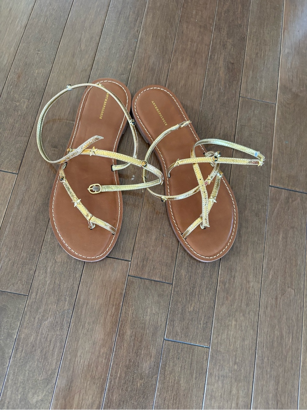 Anthropologie Gold Strappy Leather Sandals
